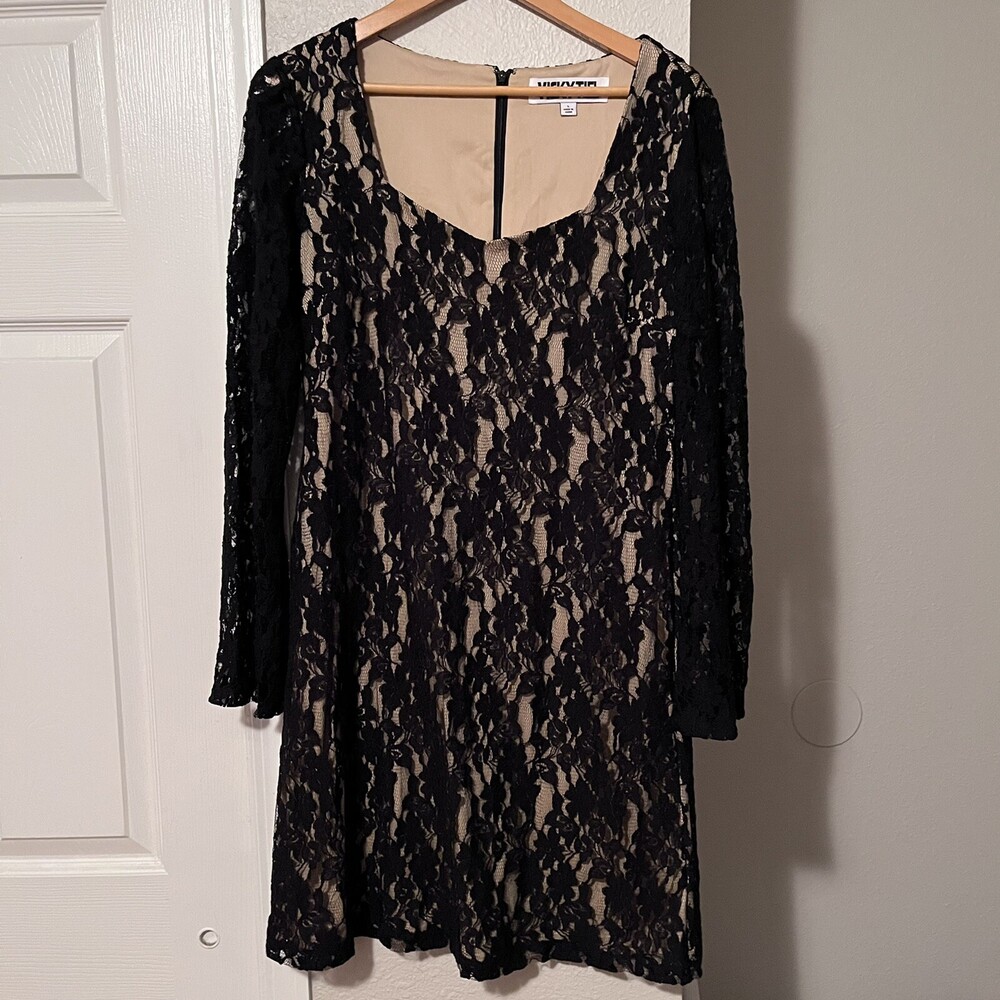 Vicky Tiel  Womens Floral Lace 3/4 Sleeve Shift Sheath Dress Size Large